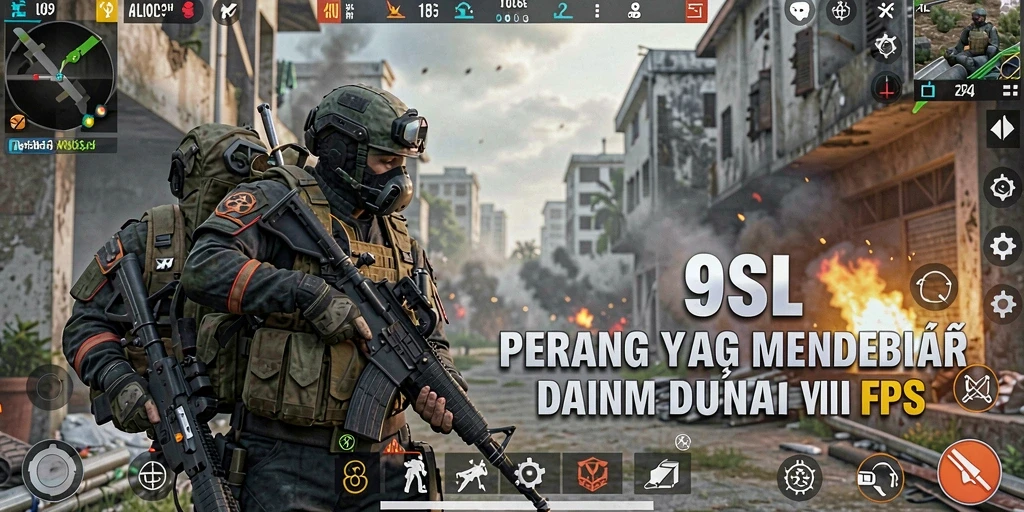 Tampilan gameplay mendebarkan dalam dunia FPS di 9SL.
