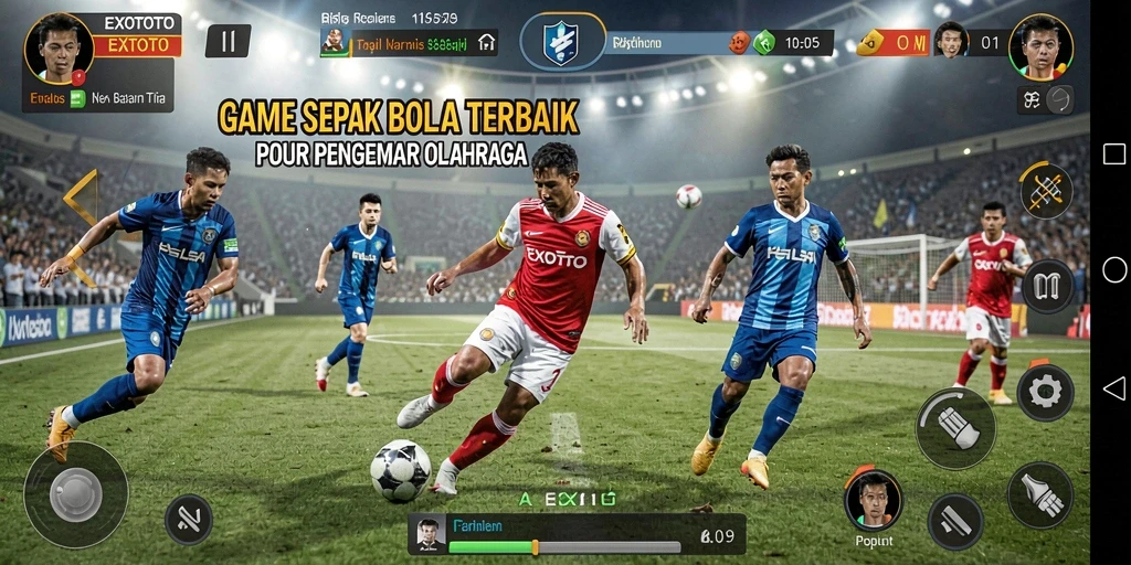 Tampilan gameplay EXOTOTO dengan aksi sepak bola yang mendebarkan.