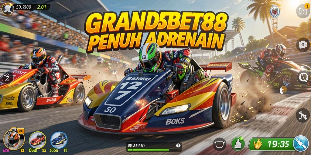 Tampilan gameplay GRANDBET88 yang seru dan mendebarkan saat balapan.