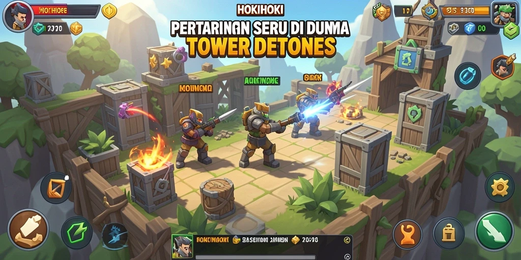 Screenshot gameplay HOKIHOKI menampilkan pertahanan tower yang menantang.