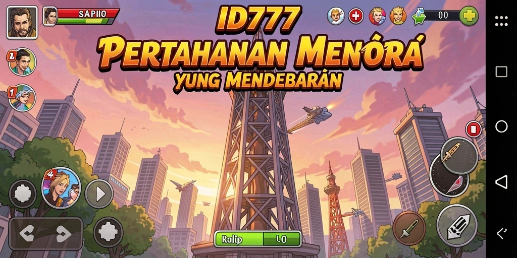 Tangkapan layar gameplay menampilkan pertahanan menara yang kompleks dan aksi menegangkan.