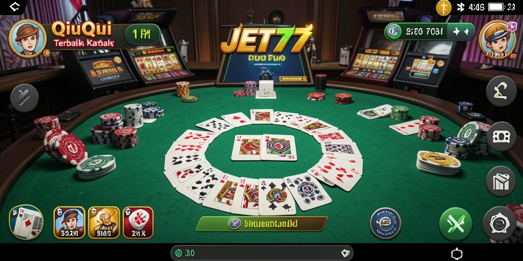 Tampilan gameplay seru JET77 dengan nuansa QiuQiu yang menarik.