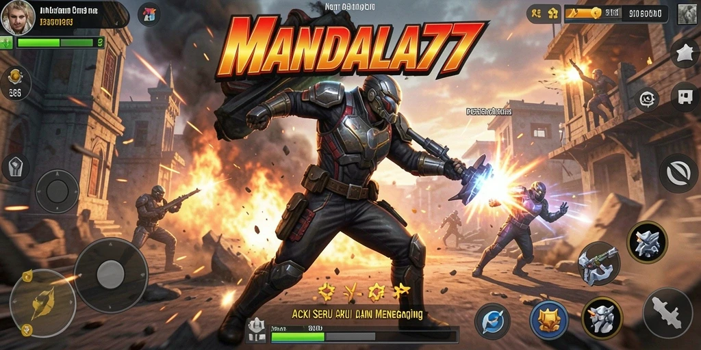 Screenshot utama MANDALA77 menampilkan aksi bertarung yang intens dan menegangkan.