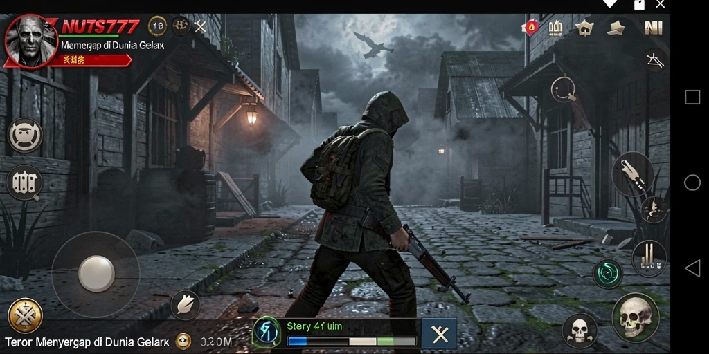 Screenshot NUTS777 menampilkan suasana gelap dan mencekam dari gameplay.
