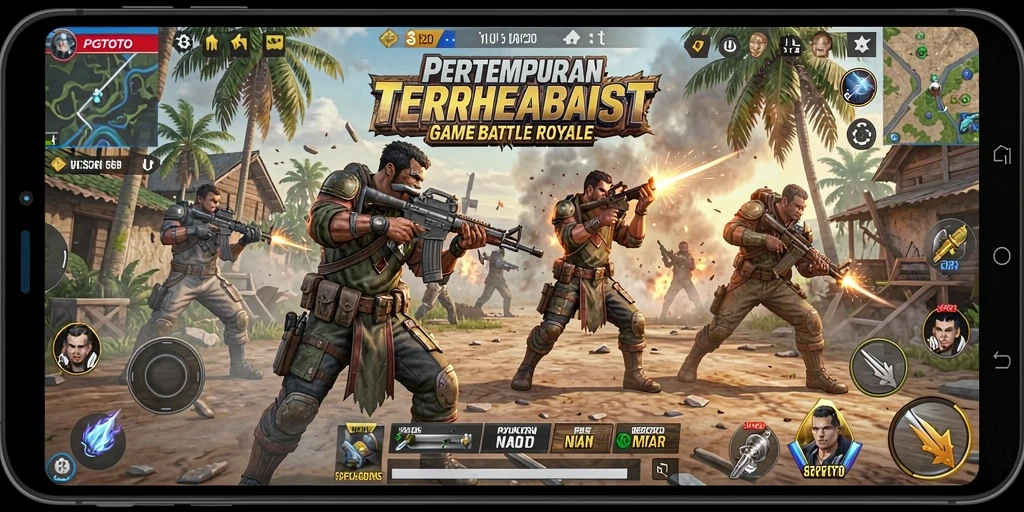 Tampilan gameplay PGTOTO dengan pertempuran yang seru dalam Battle Royale.