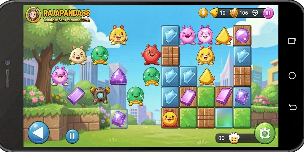 Screenshot gameplay utama RAJAPANDA88 yang menunjukkan tantangan Puzzle.