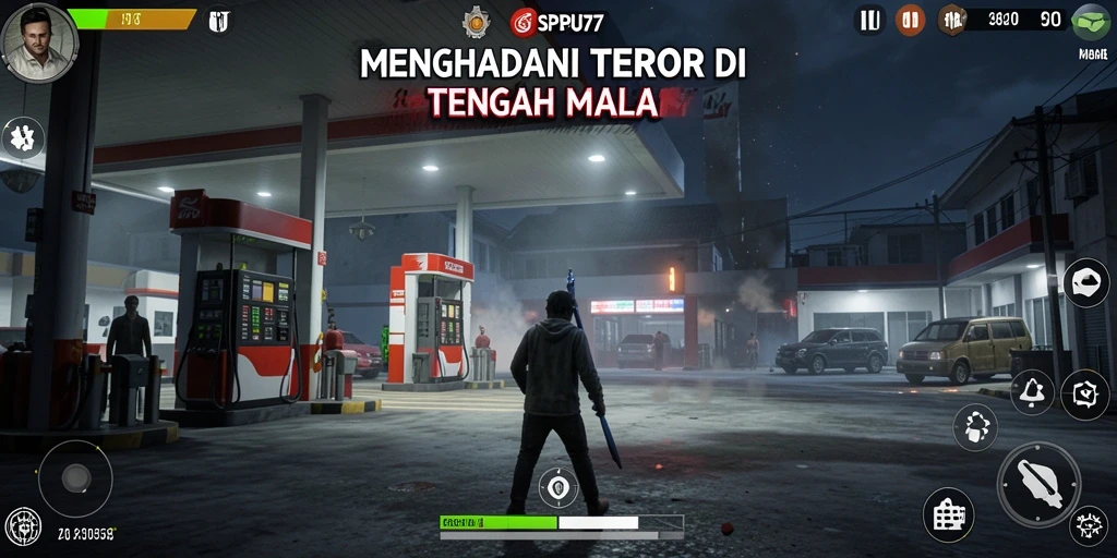 Tampilan gameplay SPBU77 yang mencekam dan penuh ketegangan.