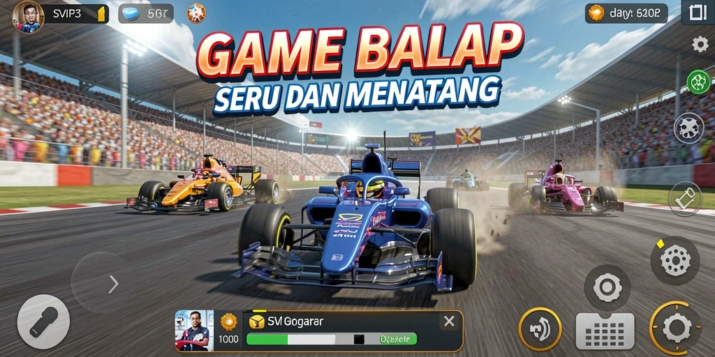 Tampilan gameplay SVIP3 dengan aksi balap yang menegangkan.