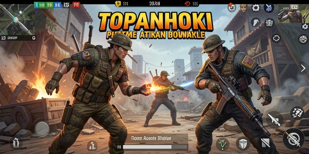 Screenshot gameplay TOPANHOKI menampilkan aksi seru di medan perang.