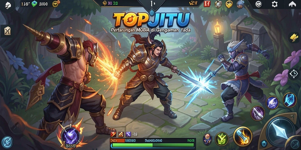 Tampilan laga seru dalam gameplay MOBA TOPJITU.