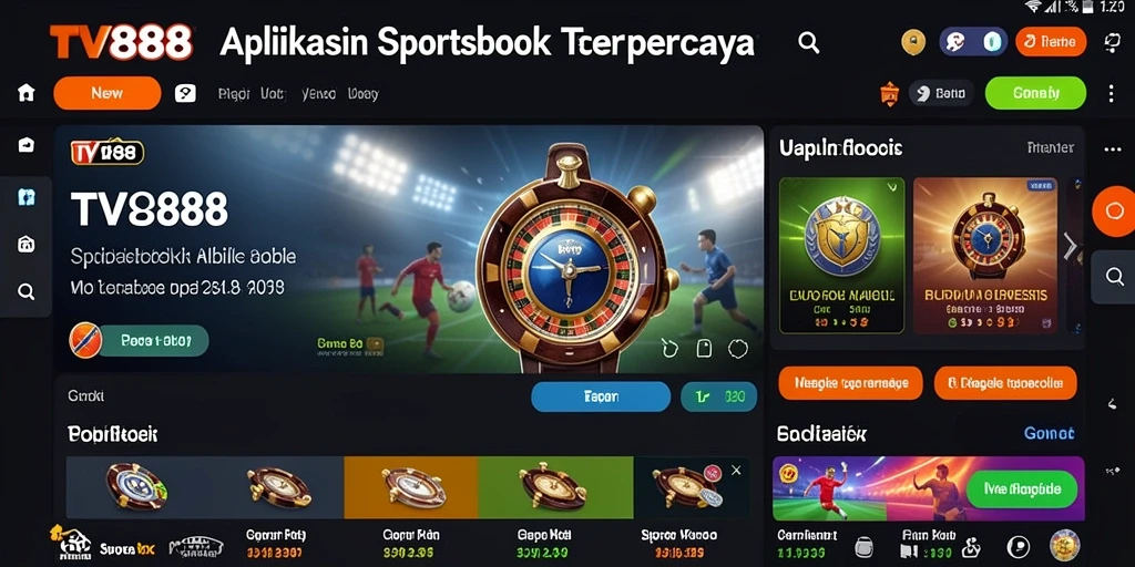 Tampilan layar utama aplikasi TV888 dengan opsi taruhan olahraga.